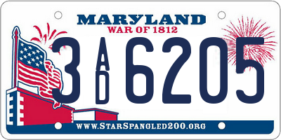 MD license plate 3AD6205