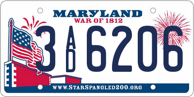MD license plate 3AD6206