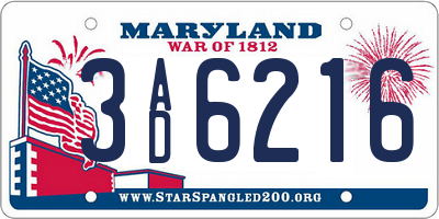 MD license plate 3AD6216