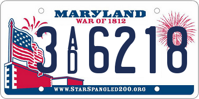 MD license plate 3AD6218
