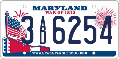 MD license plate 3AD6254