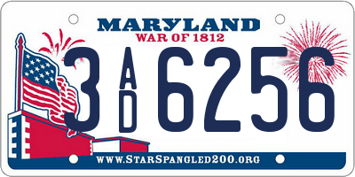 MD license plate 3AD6256