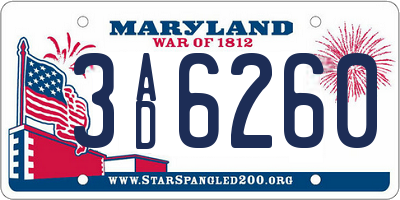 MD license plate 3AD6260