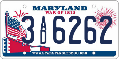 MD license plate 3AD6262