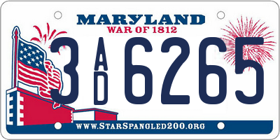 MD license plate 3AD6265