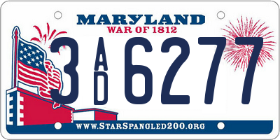 MD license plate 3AD6277