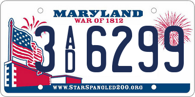 MD license plate 3AD6299