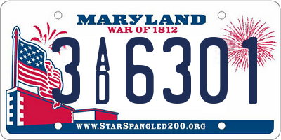 MD license plate 3AD6301