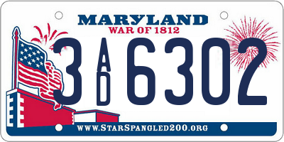 MD license plate 3AD6302