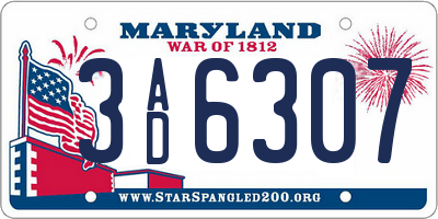 MD license plate 3AD6307