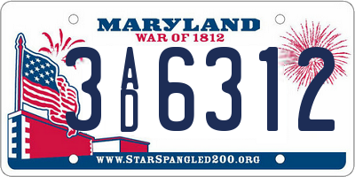 MD license plate 3AD6312
