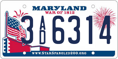 MD license plate 3AD6314