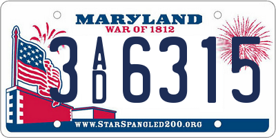 MD license plate 3AD6315