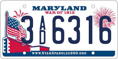 MD license plate 3AD6316
