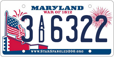MD license plate 3AD6322