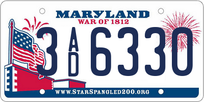 MD license plate 3AD6330
