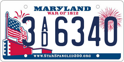 MD license plate 3AD6340