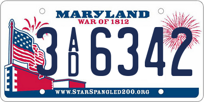 MD license plate 3AD6342