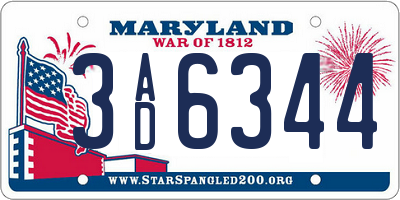 MD license plate 3AD6344