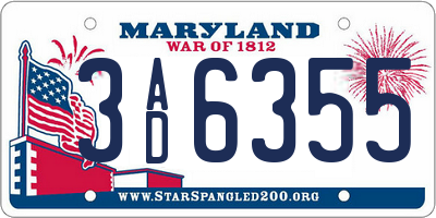 MD license plate 3AD6355