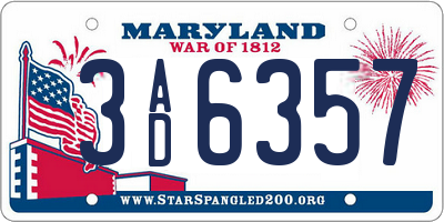MD license plate 3AD6357