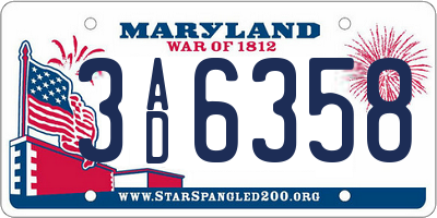 MD license plate 3AD6358
