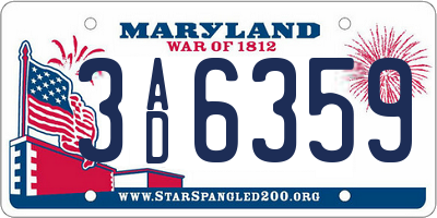 MD license plate 3AD6359