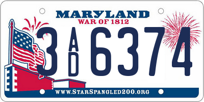MD license plate 3AD6374