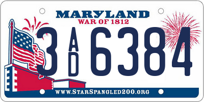 MD license plate 3AD6384
