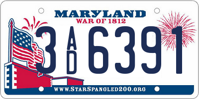 MD license plate 3AD6391