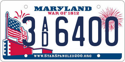 MD license plate 3AD6400
