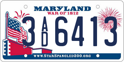 MD license plate 3AD6413