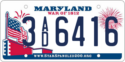 MD license plate 3AD6416