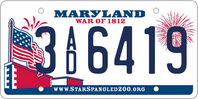 MD license plate 3AD6419