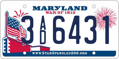MD license plate 3AD6431