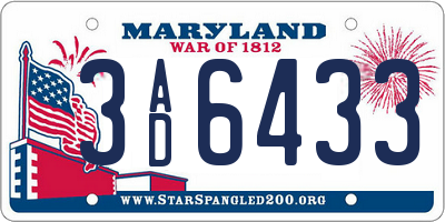 MD license plate 3AD6433