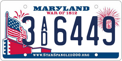 MD license plate 3AD6449