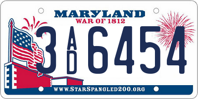MD license plate 3AD6454