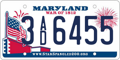 MD license plate 3AD6455