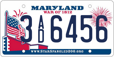 MD license plate 3AD6456