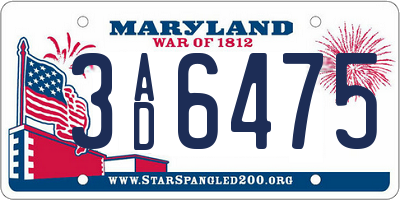 MD license plate 3AD6475