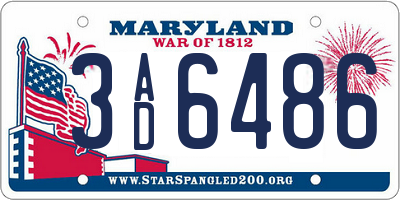 MD license plate 3AD6486