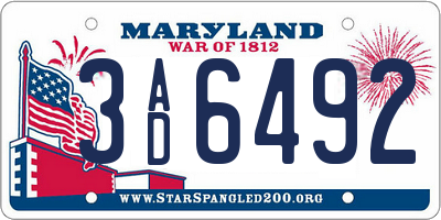 MD license plate 3AD6492