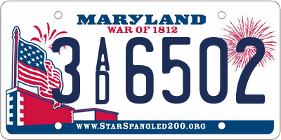 MD license plate 3AD6502