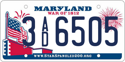 MD license plate 3AD6505