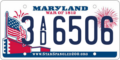 MD license plate 3AD6506