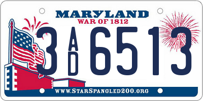 MD license plate 3AD6513