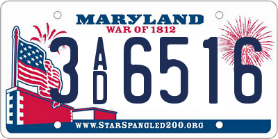 MD license plate 3AD6516