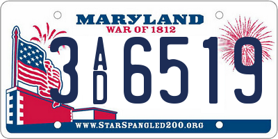 MD license plate 3AD6519