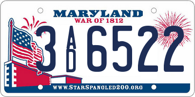 MD license plate 3AD6522